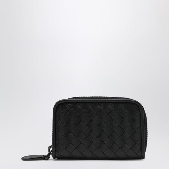 Small Black Intrecciato Zip-Around Wallet