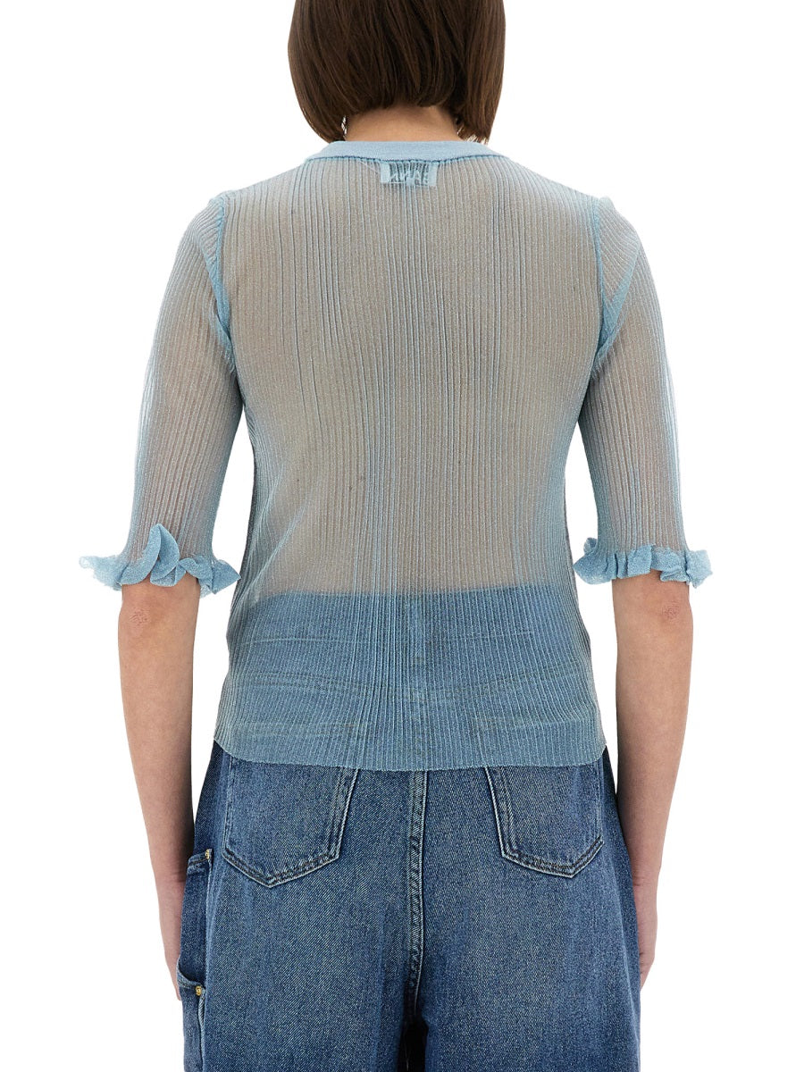 Ganni Tops - White, Light Blue | Wanan Luxury