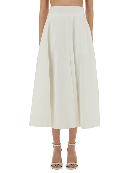 Cotton Gabardine Long Flared Skirt