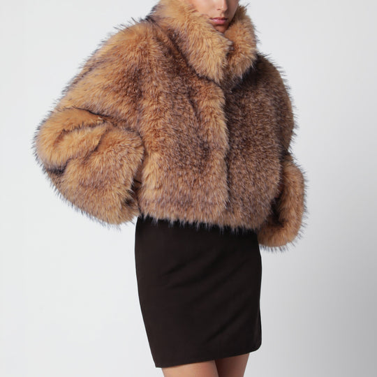 Short Beige Faux Fur Jacket