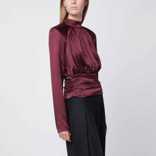 Bordeaux Ruched Silk Top