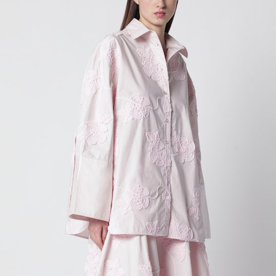 Oversized Orchid Pink Shirt With Floral Embroidery