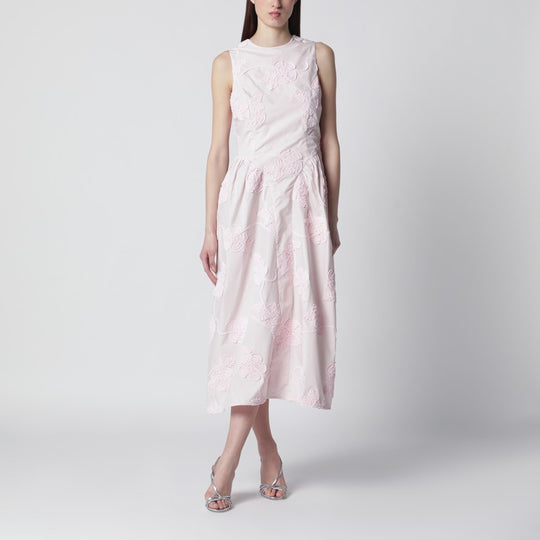 Orchid Pink Midi Dress With Floral Embroidery