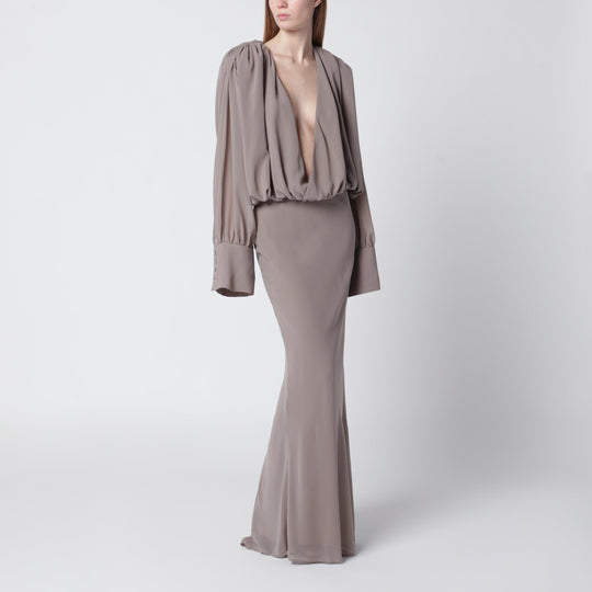 Long Taupe Chiffon Dress