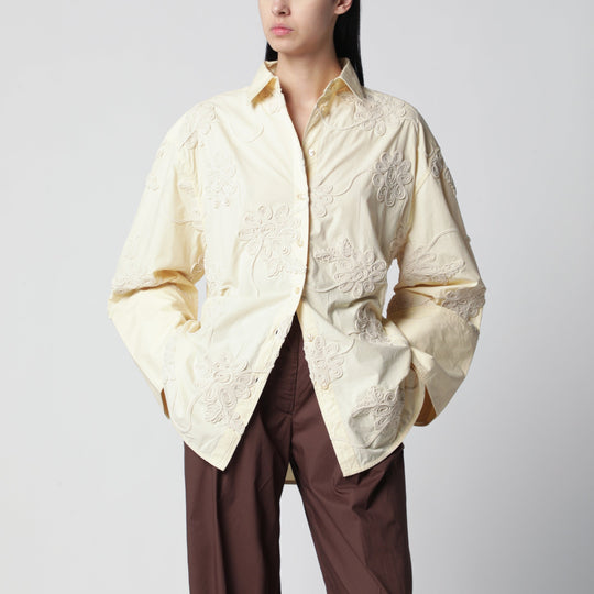 Oversized Shirt Flower In Organic Cotton, Italian Straw