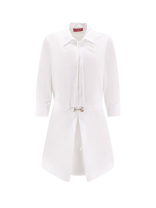 Cotton Short Dress With Horsebit Detail