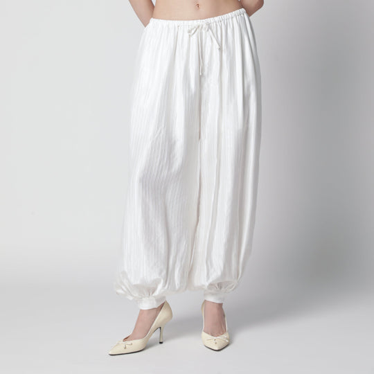 Striped Balloon Pants In Viscose, Bright White