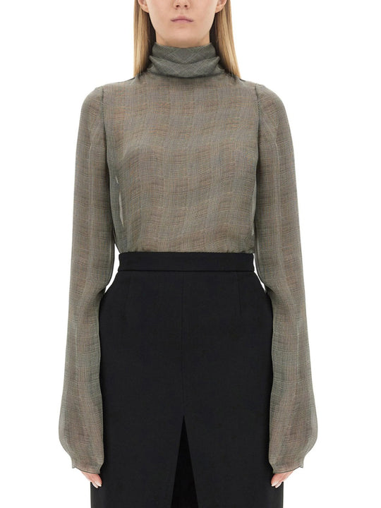 Silk Charmeuse Turtleneck Blouse