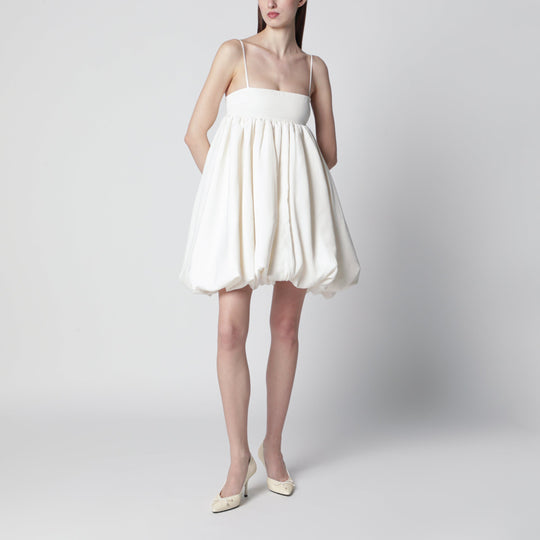 Strapless Balloon Mini Dress In Satin, Egret