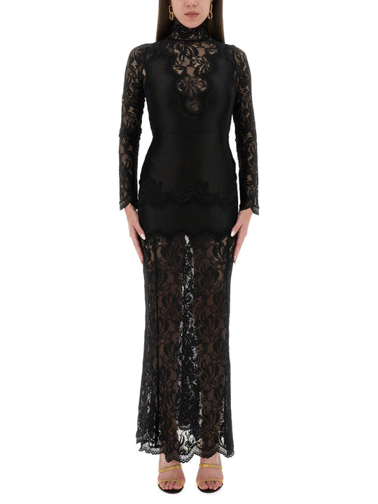 Lace And Jersey Long Dress