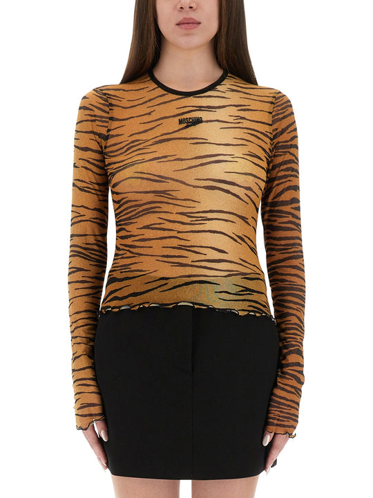 Mesh Top With Animal Print