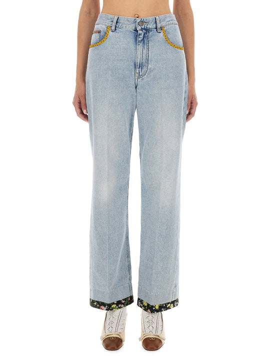 Embroidered Denim Pants