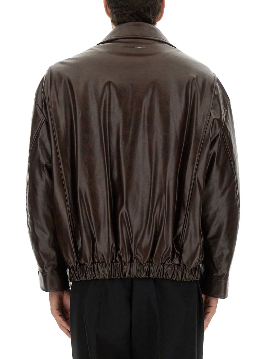 MM6 Maison Margiela Leather Jackets - Burgundy | Wanan Luxury