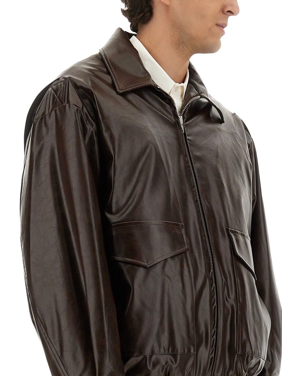 MM6 Maison Margiela Leather Jackets - Burgundy | Wanan Luxury