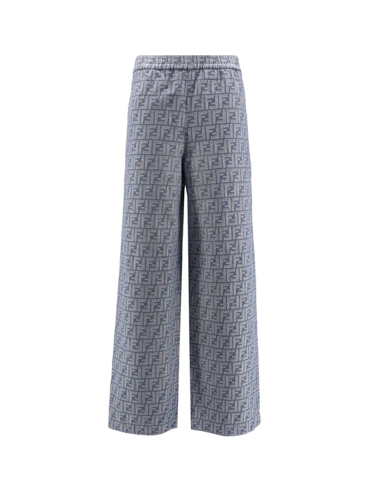 Cotton And Linen Trousers With All-Over Ff Motif