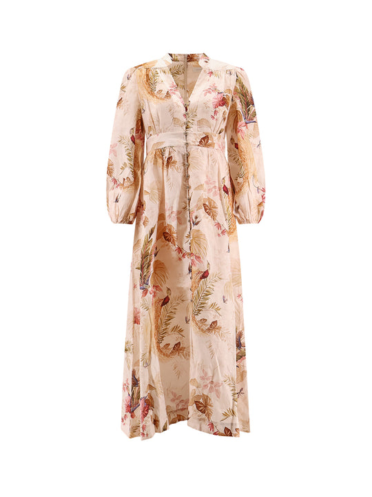 Ascension Plunge Linen Midi Dress