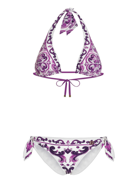 Majolica Print Padded Triangle Bikini Swimsuit