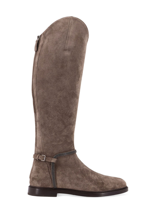Suede Boots With Monili Detail