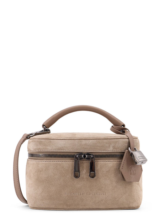 Suede Crossbody Bag With Leather Shoulder Strap