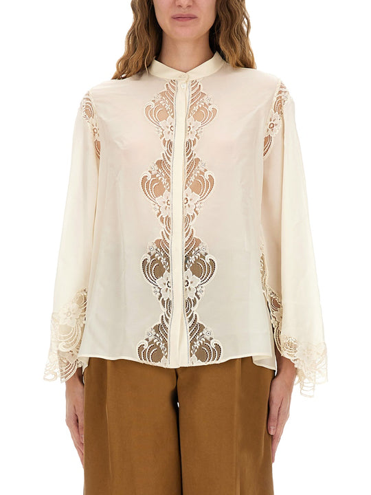 Fluid Silk Georgette And Lace Blouse