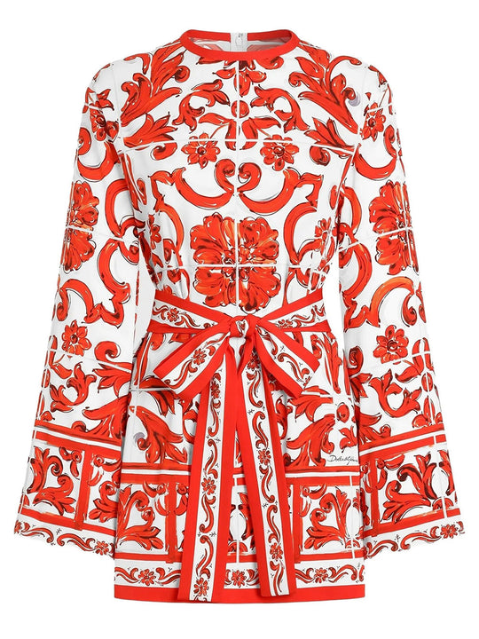 Majolica-Print Silk Charmeuse Shirt