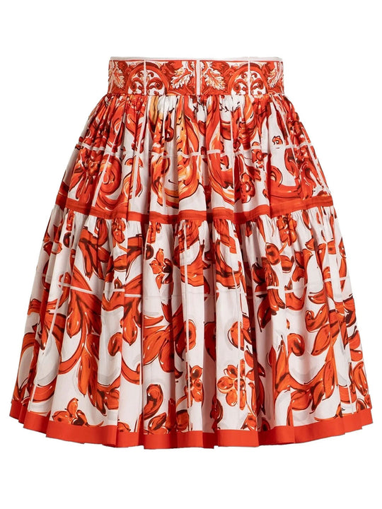 Majolica-Print Poplin Short Skirt