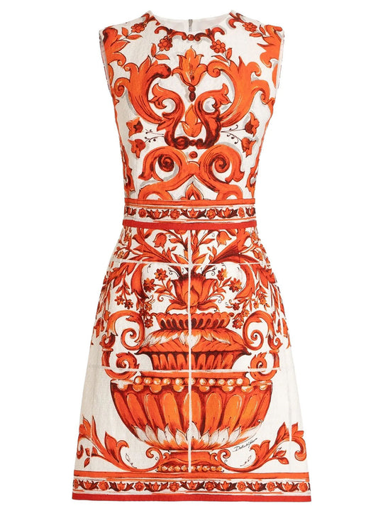Majolica-Print Short Dress