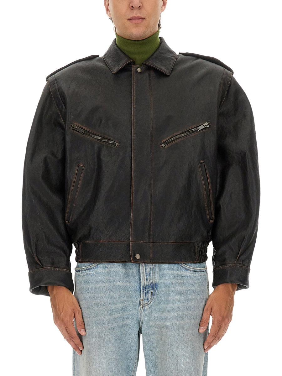 Saint Laurent Leather Jackets - Brown | Wanan Luxury