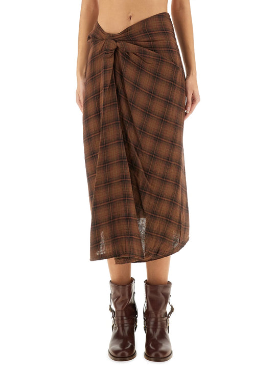 "Nicole" Draped Plaid Midi Skirt