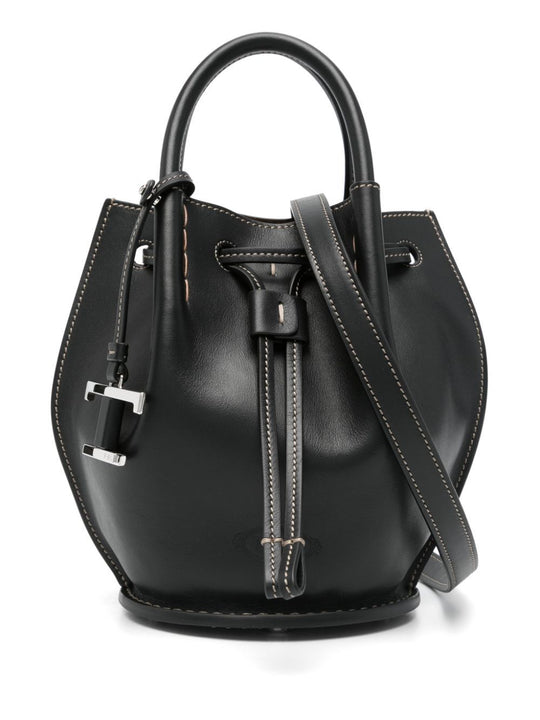 Logo-Charm Leather Mini Bucket Bag