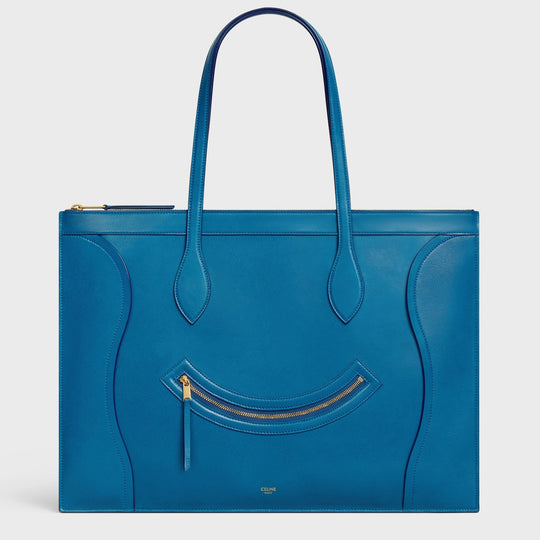 Deep Blue Flat Cabas Bag In Glossy Calf Leather