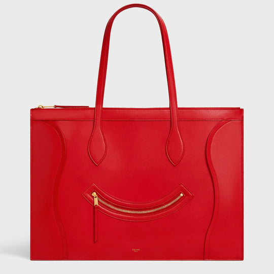 Ultra Red Flat Cabas Bag In Glossy Calf Leather