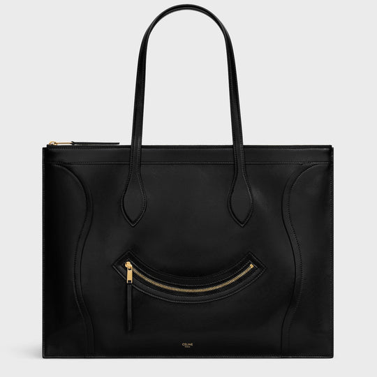 Black Flat Cabas Bag In Glossy Calf Leather