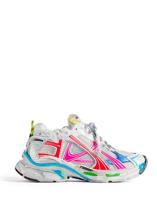 Mesh And Nylon Multicolor Worn-Out Effect Runner Sneakers