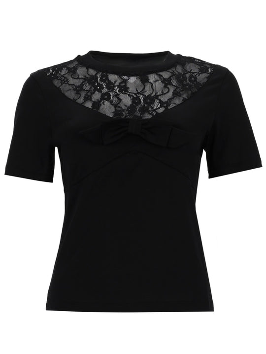 T-Shirt Con Fiocco E Inserti In Pizzo