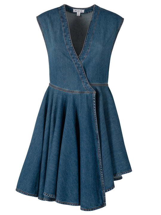 Deep Stone Denim Wrap Dress