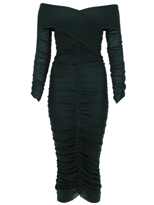 Viscose Gathered Midi Dress