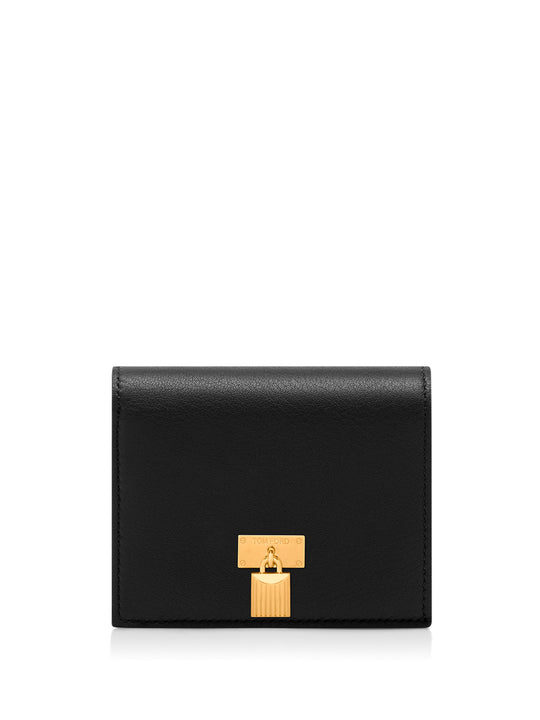 Natural Grain Leather Padlock Compact Wallet
