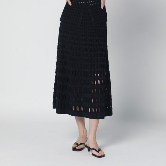 Drue Black Midi Skirt In Openwork Knit