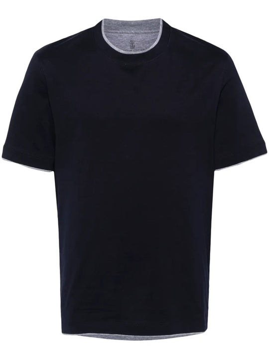 Cotton Jersey Crew Neck T-Shirt With Faux-Layering