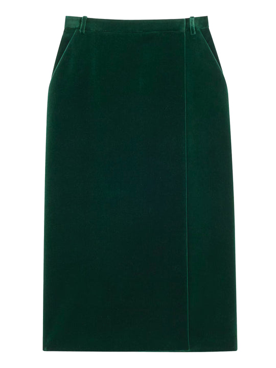 Cotton Velvet Crossover Midi Skirt