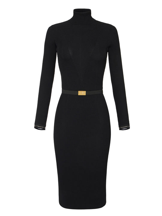 Ribbed Knit Dress With Belt