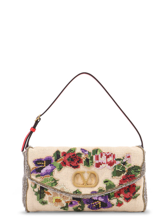 Vain Soft Beads Embroidered Linen Shoulder Bag