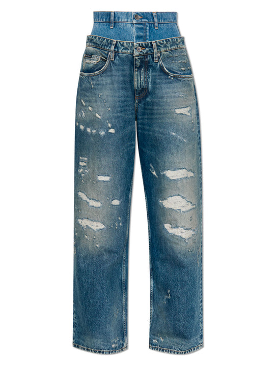 Double-Waist Vintage Effect Jeans