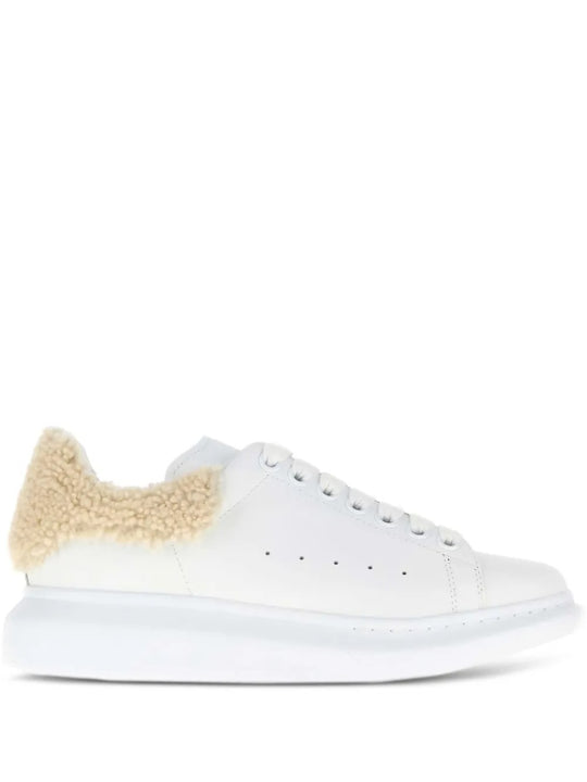 Oversized Sneakers In White Leather With Shearling Heel Tab