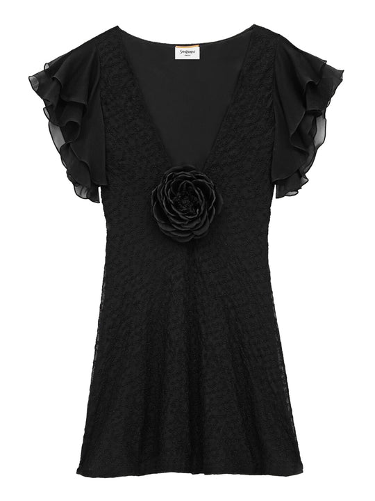 V-Neck Dress In Embroidered Muslin