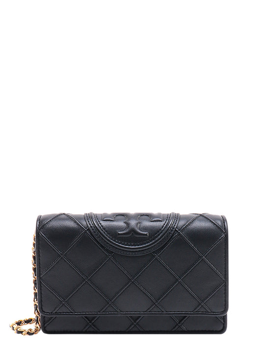 Stitched Leather Shoulder Bag With Embossed Logo