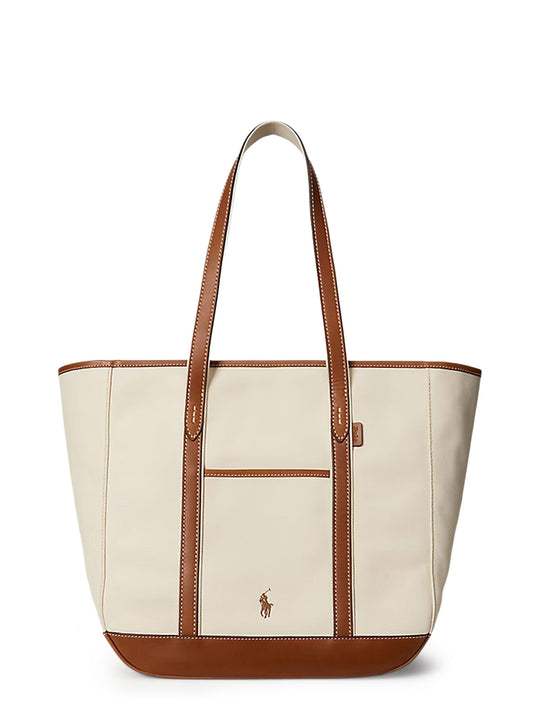 Canvas Shoulder Bag With Leather Profiles