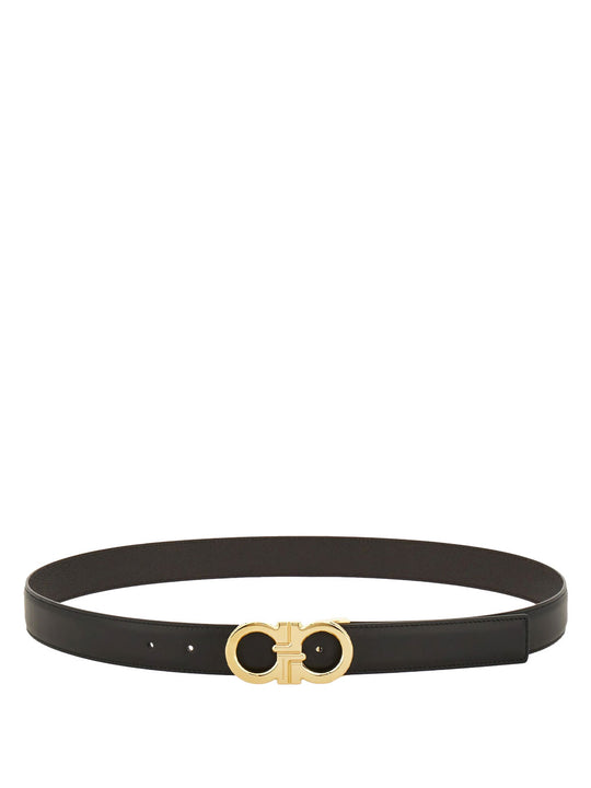Grained Leather Reversible Gancini Belt