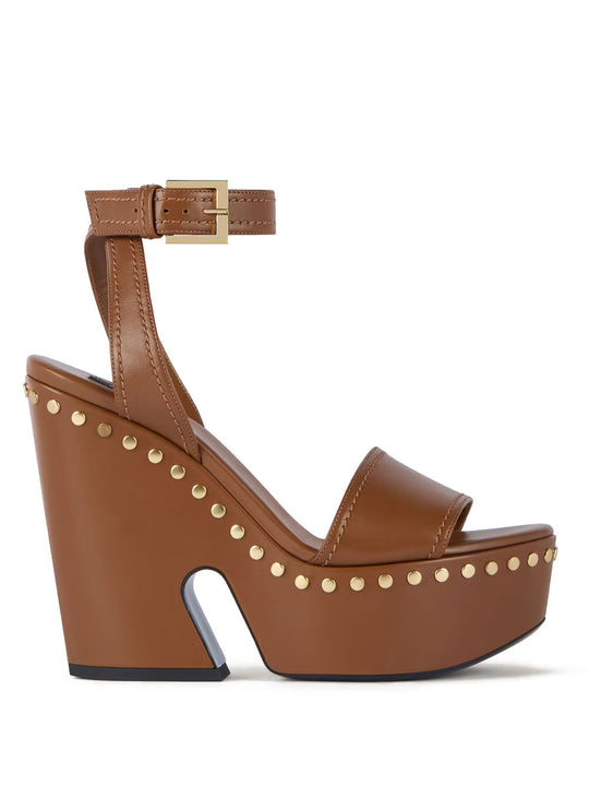 Clog Leather Platform Sandals With Studs Detail